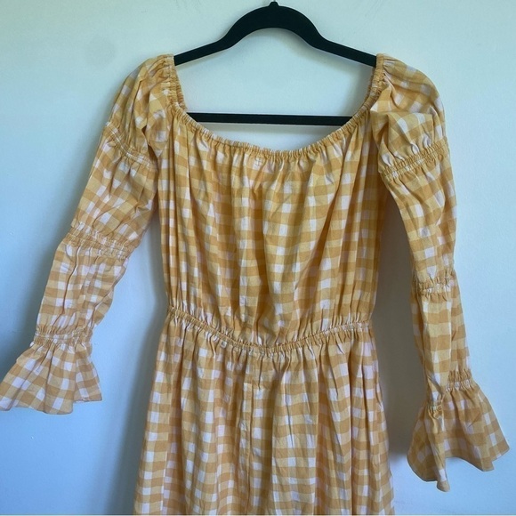 Nwt Girl and the Sun Del Mar Midi Cotton Dress • Yellow Blush Checkered • Small - Picture 11 of 15